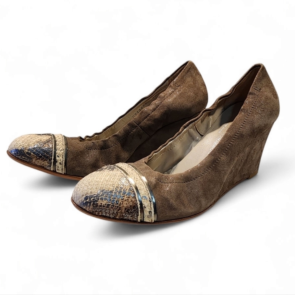 AGL ATTILO GIUSTI LEOMBRUNI Sparkly Brown Snake Cap Toe Wedge Shoes Heels